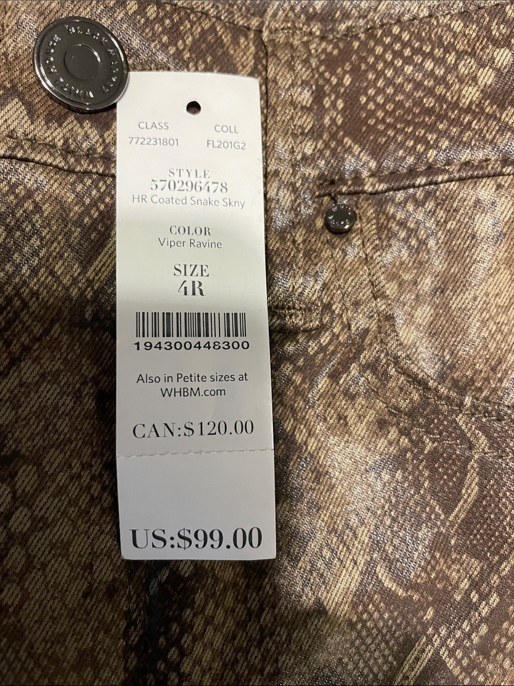 White House Black Market Brown Snake-Print Skinny Pants - Picture 7 of 9